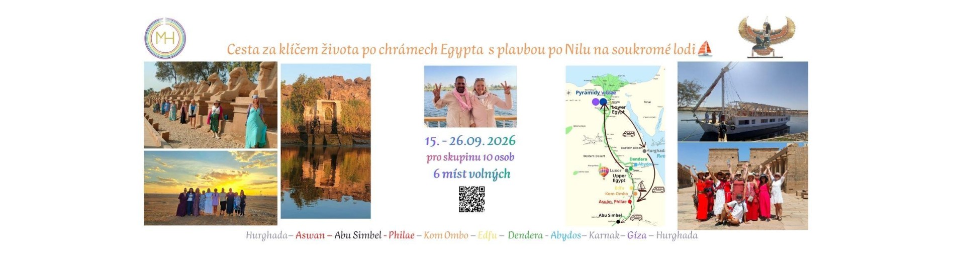 Cesta za klíčem života po chrámech Egypta s plavbou po Nilu na soukromé lodi